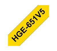 Brother HGE-651V5 Ruban d'étiquette Noir sur Jaune Laminé, Transfert Thermique, 24mm, Compatible PT-9500PC/9700PC/9800PCN/RL-700S