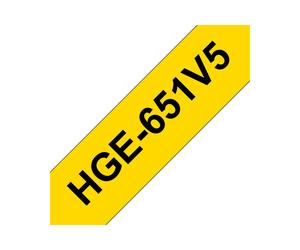 Brother HGE-651V5 Ruban d'étiquette Noir sur Jaune Laminé, Transfert Thermique, 24mm, Compatible PT-9500PC/9700PC/9800PCN/RL-700S