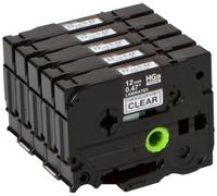 Brother HGe131V5 Pack 5 Rubans Largeur 12 mm Noir/Transparent