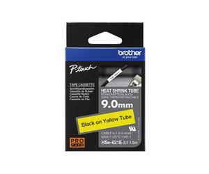 Brother HSE-621E : Gaine Thermo-Rétractable 9mm Noir sur Jaune Ratio 3:1 pour câbles 1.6-5.4mm - Compatibilité Etiqueteuses Brother HS/HSE