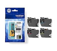 BROTHER LC421XLVAL, Pack de 4 Cartouches d'encre tranparentes Originales, Haute capacité, Noir, Cyan, Magenta, Jaune