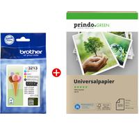 Brother + Prindo Green Recyclingpapier 500 Blatt Value Pack Noir(e) / Cyan / Magenta / Jaune Original LC3213 MCVP