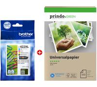 Brother + Prindo Green Recyclingpapier 500 Blatt Value Pack Noir(e) / Cyan / Magenta / Jaune Original LC422XL MCVP