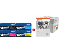 Brother + Prindo Universal Papier 2500 Blatt Value Pack Noir(e) / Cyan / Magenta / Jaune / Blanc Original TN-421 MCVP