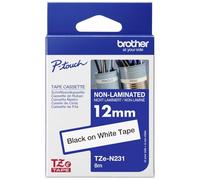 BROTHER Ruban non Laminée - Pour tracer des lettress P-Touch , Noir sur Blanc, 12 mm x 8 m