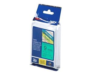 Brother Ruban pour étiqueteuse 9mm - rubans d'étiquettes (Noir sur vert, TZe, Gris, Transfert thermique, Brother, PT-1280HK, PT-1280SN, PT-1280KT, PT-D200HK, PT-1100SN, PT-1100KT, PT-2100VP, PT-2730, PT-7600,...)