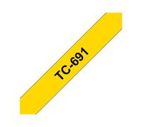 Brother TC-691 Ruban d'étiquette 9mm Noir sur Jaune, Laminé, Longueur 7.7m, Compatibilité P-touch, Pays d'origine Japon