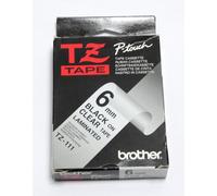 BROTHER TZ 111 TAPE P-TOUCH ORIGINAL RUBAN CASSETTE 6mm BLACK ON CLEAR / NEUF