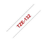 Brother TZe-132 Ruban Étiqueteuse Rouge sur Transparent 12mm x 8m, Laminé, Résistant UV, Eau, Huile, Températures, Abrasions - Compatible P-Touch