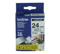 Brother Bande imprimante TZ-251 Ruban laminé Noir sur blanc Rouleau 2,4 cm x 8 m