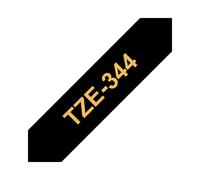 Brother TZe-344 Ruban Laminé 1.8cm Or sur Noir, Transfert Thermique, Résistant UV/Eau/Produits Chimiques, Longueur 8m, Compatibilité PT-2430PC, PT-9800PCN