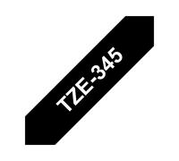 Brother TZe-345 Ruban d'étiqueteuse 18mm Blanc sur Noir Laminé, Transfert Thermique, Résistant UV/Eau/Produits Chimiques/Températures, 8m Longueur