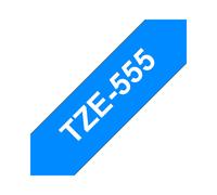 Brother TZe-555 Ruban d'Étiquette 24mm Blanc sur Bleu Laminé, Résistant UV/Eau/Produits Chimiques/Températures, 8m, Transfert Thermique, Compatible P-Touch