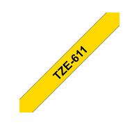Brother TZe-611 Ruban d'étiquette Noir sur Jaune 6mm x 8m Laminé Résistant UV/Eau/Produits Chimiques, Transfert Thermique, Compatibilité P-Touch