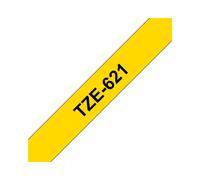 Brother TZe-621 Ruban Laminé 9mm Noir sur Jaune, Longueur 8m, Technologie Transfert Thermique, Résistant UV/Eau/Huile/Produits Chimiques, Compatibilité P-touch