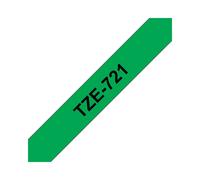 Brother TZe-721 Ruban Étiqueteuse 9mm Noir sur Vert Laminé Résistant UV/Eau/Produits Chimiques 8m Transfert Thermique Compatible PT-Series