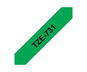 Brother TZe-731 Cassette Ruban Laminé 12mm Noir sur Vert, 8m. Technologie Transfert Thermique, Résistant UV/Eau/Huile/Produits Chimiques, pour P-Touch