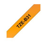Brother TZe-B31 Ruban Étiquette 12mm Noir/Orange Fluorescent Laminé 5m Transfert Thermique Résistant UV, Eau, Huile, Chimie. Compatibilité PT-1280HK etc.