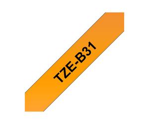 Brother TZe-B31 Ruban Étiquette 12mm Noir/Orange Fluorescent Laminé 5m Transfert Thermique Résistant UV, Eau, Huile, Chimie. Compatibilité PT-1280HK etc.