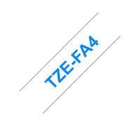 Brother TZe-FA4 Ruban Textile Thermocollant 18mm Bleu sur Blanc, 3m, Transfert Thermique, Résistant à l'eau, Compatibilité PT-P900W