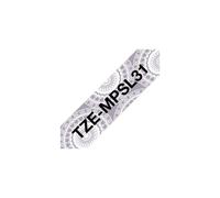 Brother TZe-MPSL31 Ruban d'étiquette laminé 12mm Noir sur Argent, 4m, Transfert Thermique, Gloss, pour Brother PT-E110VP
