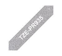 Brother TZe-PR935 Ruban Étiquette Laminé 12mm Blanc sur Argent, Transfert Thermique, 8m Longueur, Résistant UV/Eau/Produits Chimiques