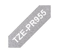 Brother TZe-PR955 Ruban Étiquette Laminé 24mm Blanc sur Argent, 8m, Transfert Thermique, Résistant UV, Eau, Produits Chimiques, Compatibilité PT-P710BT
