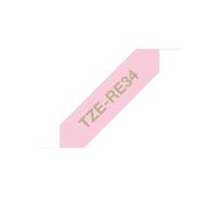 Brother TZE-RE34 Ruban Étiquette Or sur Rose 12mm x 4m TZe Transfert Thermique Compatible PT-1000, PT-D210VP, PT-P750W, PT-P950NW