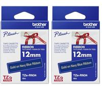 Brother TZe-RN34 P-Touch Ruban textile d'origine, 4 m X 12 mm gold/marineblau (Lot de 2)