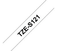Brother TZe-S121 bande laminée avec adhésif fort, noir sur fond transparent, 0.9 cm x 8 m