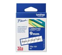 Brother Ruban laminé TZe-121 – Noir sur transparent 9 mm x 8 m – 1 cassette