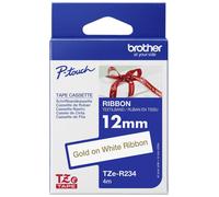Brother Ruban d'étiquetage textile non laminé TZe-R234 12 mm blanc lettres or 4 m