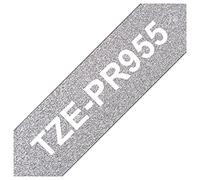 Brother Ruban TZEPR955 24 mm Blanc sur fond Argent Premium - Qt 1 G