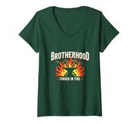 Brotherhood Forged in Fire Blacksmith Graphic, T-Shirt avec Col en V, Femme, Vert Forêt, XXL
