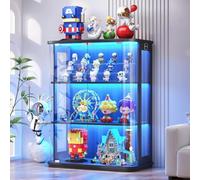 BROTTAR 3-Tier Rounded Display Cabinet with Lights&Human Body Sensor Black