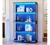 BROTTAR Grande Vitrine en Verre Arche 4 Niveaux LED 3 Couleurs Détecteur Mouvement Noir Vitrine Salle à Manger Vaisselier