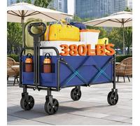 Brouette - charge 220L - Chariot de Transport Pliable - Chariot pliable à main - 4 Roues Renforcées dont 2 Roues Universelles - Bleu