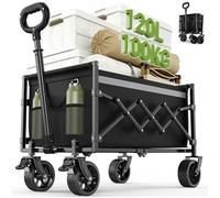 Brouette - Chariot de Transport Pliable - BISNEA - Charge 100 kg, 120 L - Roues Amovibles et Poignée Réglable - Noir (87x42x67cm）