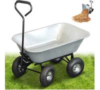 FISHTEC - Chariot de Jardin à Main 75L - Remorque Brouette 4 Roues Gonflables - Benne Basculante - Capacité de Charge Max 250 KG - Long Manche - 86 x 60,5 CM - Métal Galvanisé