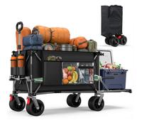 Brouette pliable 200L+100L avec hayon, roues tout-terrain 17x10 cm, chariot utilitaire pour jardin, courses, plage et extérieur,noir