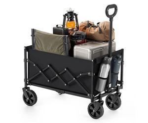 Brouette - SONGMICS - Chariot de Transport Pliable - 4 Roues Renforcées dont 2 Roues Universelles, Noir d'Encre