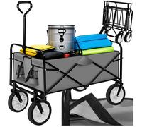 BROUETTE - TECTAKE - Chariot de Jardin Pliable avec 4 Roues Charge Maximum 80 Kg + Bâche - Gris