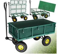 Brouette - TECTAKE - Chariot de transport avec parois latérales rabattables, capacité de charge 350 kg - Vert