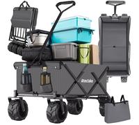 tectake® Chariot de Transport Pliable Tout-Terrain à roulettes - pour Jardin, Plage, Chien - Capacité Max. 80 kg - avec Sac de Rangement - pour Courses, Pêche, Camping, Festival