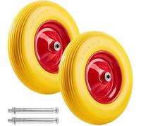 TecTake 2X Roue Complète de Brouette Caoutchouc Plein Polyuréthane, Increvable, INCL. Jante en Acier et Essieu, Capacité de Charge: 150 kg, Jaune