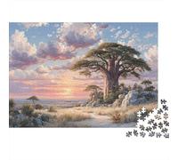 Brousse Africaine au Coucher du Soleil, Baobabs Cadeau Unique Décoration Intérieure Jeu Éducatif Challenge Toy Adultes & Enfants des 14 Ans 70x50cm/1000pcs