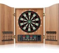 Brovamo Cible de Fléchettes, Coffret Décoratif pour Cible de Fléchettes [12*Fléchettes à Pointe Souple], Cible électronique de Fléchettes, Portes de Coffret en Bois avec Tableau [Abricot]