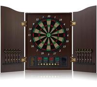 Brovamo Cible de Fléchettes, Coffret Décoratif pour Cible de Fléchettes [12*Fléchettes à Pointe Souple], Cible électronique de Fléchettes, Portes de Coffret en Bois avec Tableau [café]