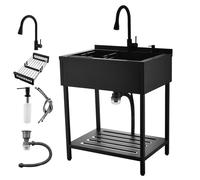 Brovy Évier utilitaire autonome, 78 x 55,9 x 88,9 cm en acier inoxydable noir avec robinet, évier de buanderie, évier commercial de calibre 16 pour cuisine, garage ou sous-sol