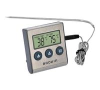BROWIN®185609 Thermomètre alimentaire avec sonde en acier inoxydable - 1,0 m, 0 à 250°C | Minuteur | alarme | affichage électronique.